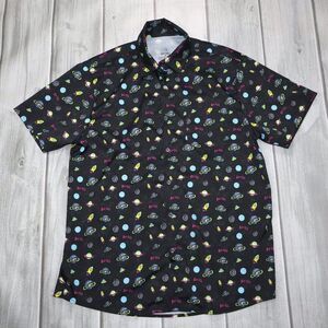 BUC-EE'S Shirt Men Med Short Sleeve Button Up All Over Cosmic Space Moon Alien